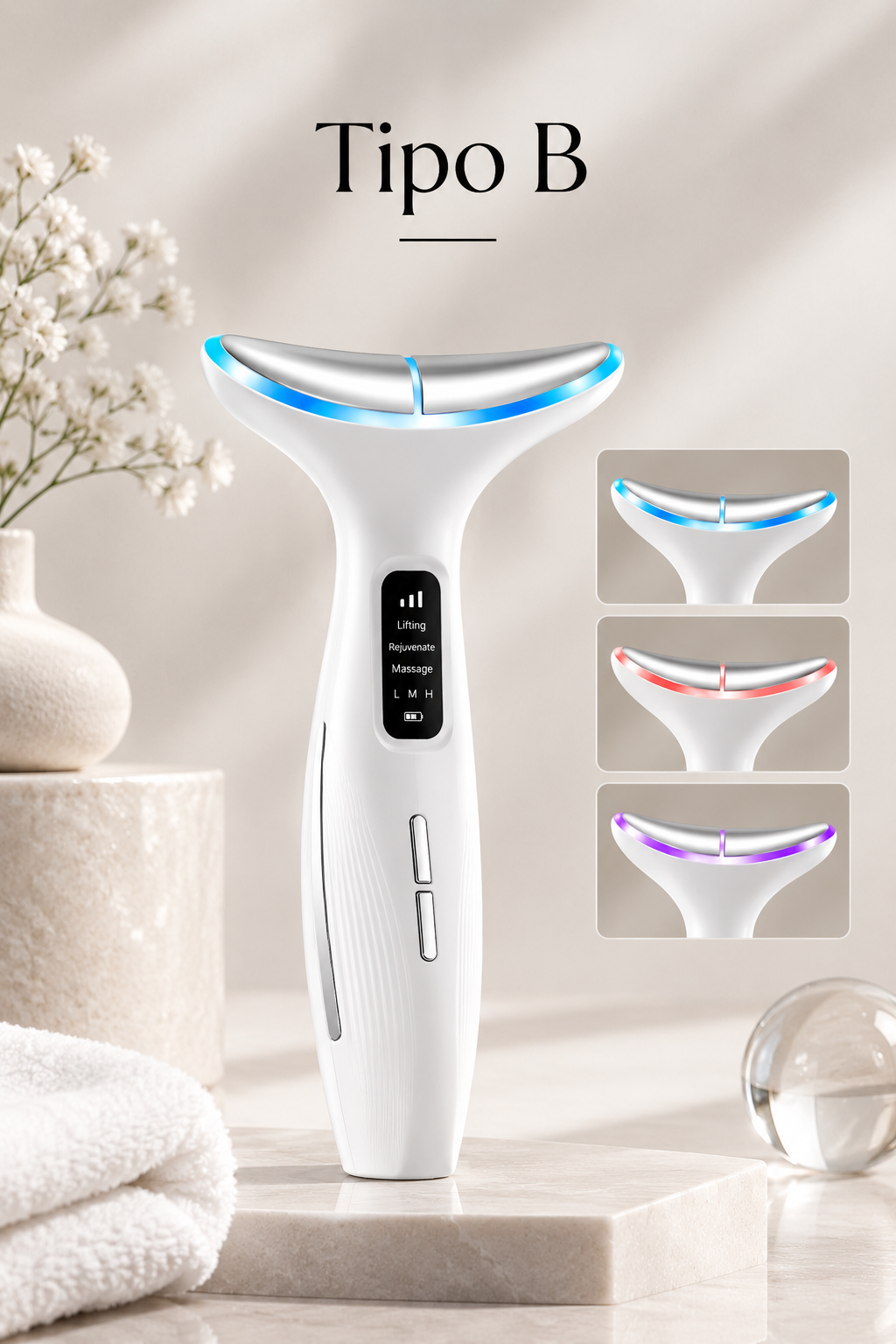 ANCE+ Dispositivo facial y cuello LED con EMS y masaje